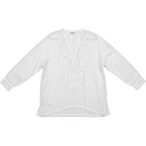 Johnny Was Embroidered White Cupra Rayon Split Neck Boho Blouse C89649-1